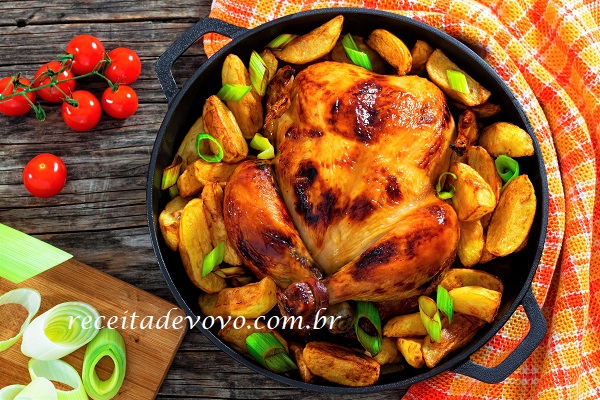 Frango assado com batatas