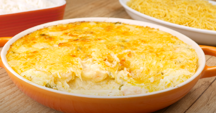 Camarão de forno gratinado