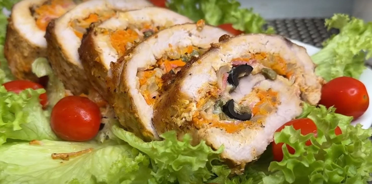 Como fazer rocambole de lombo recheado com vegetais