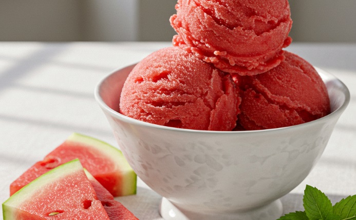 Sorbet cremoso de melancia sem açúcar